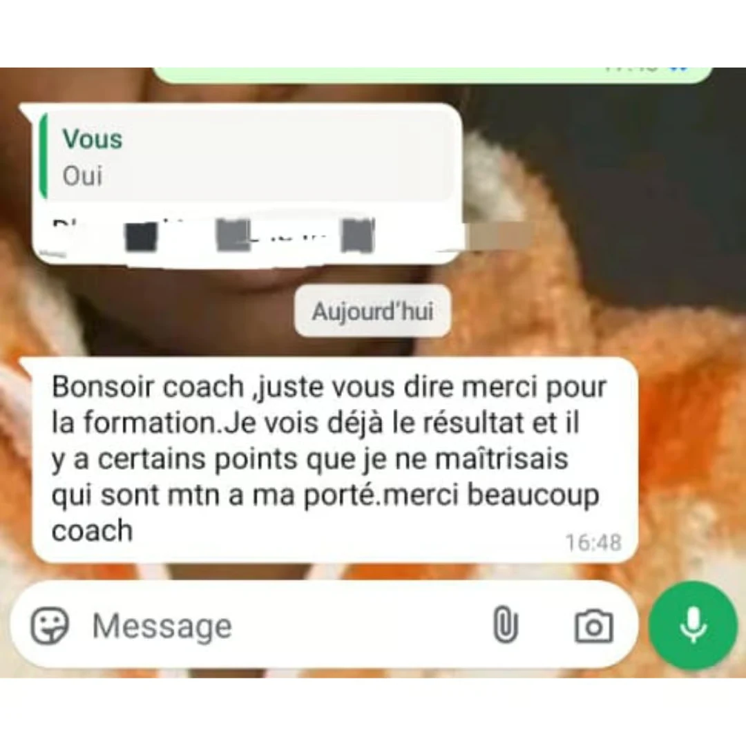 Message WhatsApp d'un apprenant